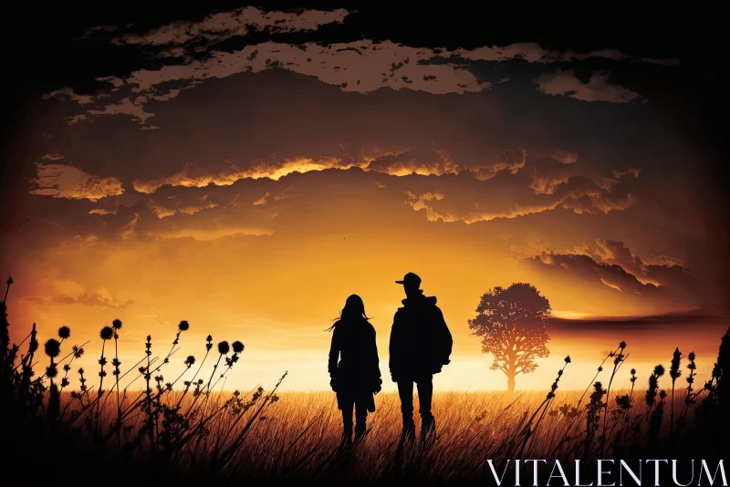 Romantic Sunset Walk in Field - Nature-Inspired Art AI Image
