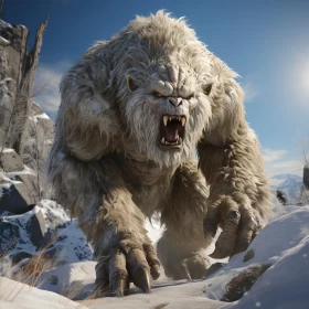 Snow-Covered Beast in Mountainous Wilderness AI Image