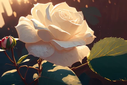 Sunlit White Rose - A Tonalist Gouache Illustration