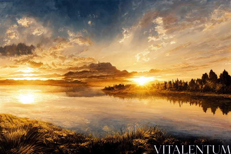 Breathtaking Sunset on Water - Oil Painting AI Image