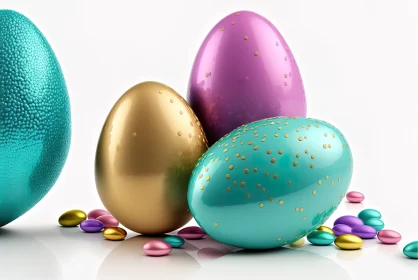 Colorful 3D Easter Eggs with Glitter Accents AI Image