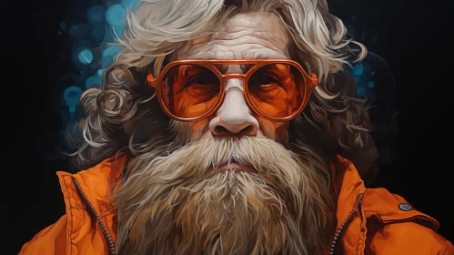 Colorful Realism of a Man in Orange Jacket and Glasses