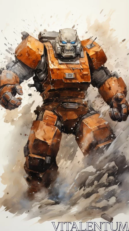 AI ART 'Havoc' - An Orange Armored Space Marine in Frostpunk Environment