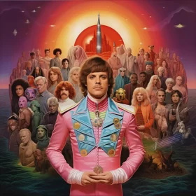 Iconic Album Cover Style Group Portrait in Pink Suit
