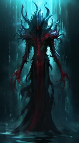 Mist Formed Demon in Dark Cyan and Red - Mushroomcore Art AI Image