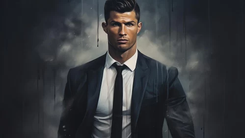 Monochromatic Realism: Footballer in a Suit AI Image