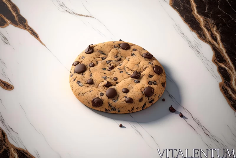 Realistic Fantasy Art - Chocolate Chip Cookie on Marble Surface AI Image