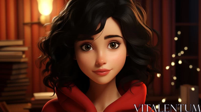 Animated Girl with Shiny Eyes in Fairy Tale Illustration AI Image