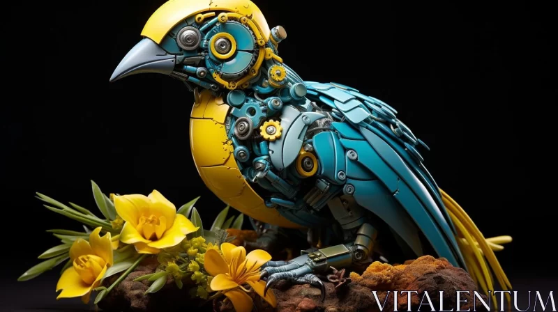 Cybersteampunk Fairy Bird: A Fusion of Floralpunk and Robotic Motifs AI Image