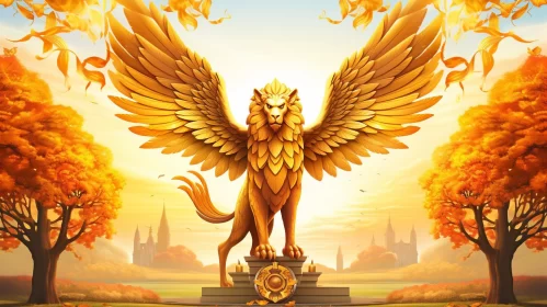 Golden Eagle and Manticore: An Illusionary Architectural Fantasy AI Image