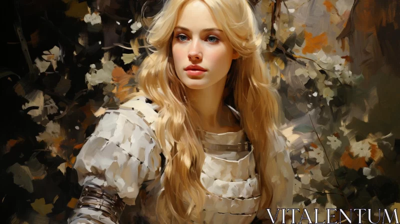 Hand-Painted Digital Art of a Girl with Blonde Hair in Medieval Style AI Image