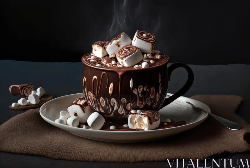 Meticulously Detailed Still Life - Hot Chocolate Mug with Marshmallows AI Image