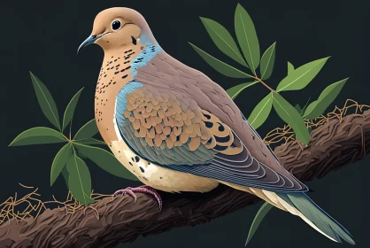 Realistic Detailed Bird Illustration in Azure and Beige