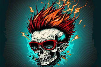 Supernatural Realism: Skull with Sunglasses Amidst Energy Explosions