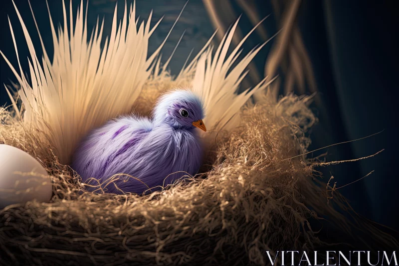 Surrealistic Ultraviolet Image of a Baby Bird in Nest AI Image