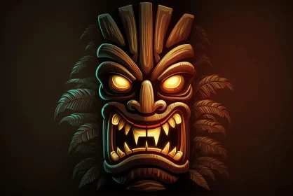 Tiki Mask in 2D Game Art Style: Intense Digital Illustration AI Image