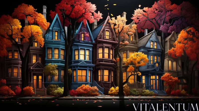 Autumn Town House in Noir Comic Art Style AI Image