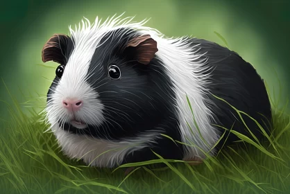 Black and White Guinea in Grass - Digital Painting Illustration