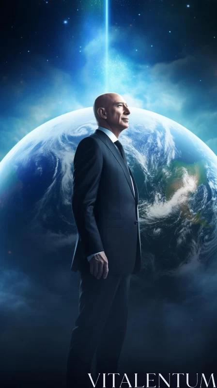 Man in Gray Suit Standing on Globe - Concept Art AI Image