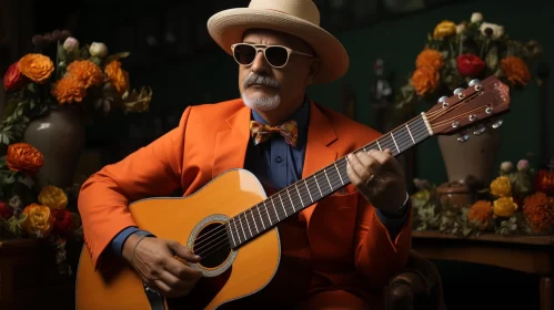 Man in Orange Suit Playing Guitar: A Blend of Tradition and Modernity