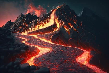 Mountain Lava Flow: A Fiery Contrast