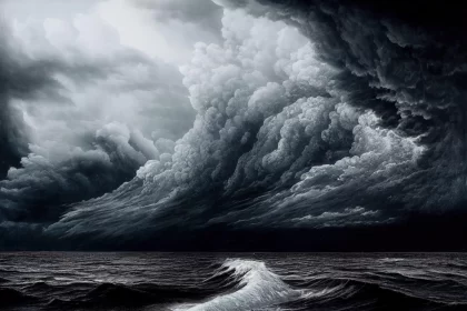 Stormy Ocean Scene: Monochromatic Chaos Captured in Hyper-Detail