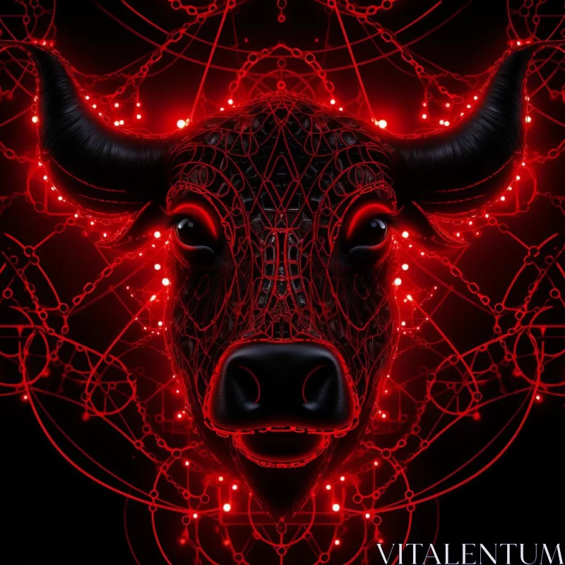 AI ART Abstract Neon Cyberpunk Bull Art with Fractal Geometry