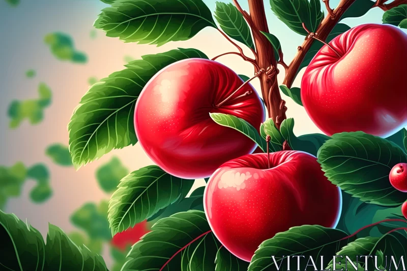 Apple Tree with Red Apples - A Study in Realist Detail AI Image
