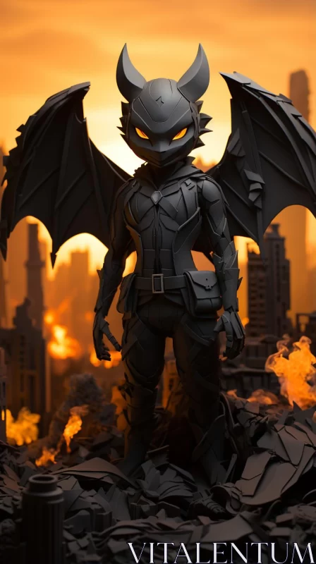 Batman Gargoyle Amidst Sculptural Chaos: A Devilcore Cityscape AI Image