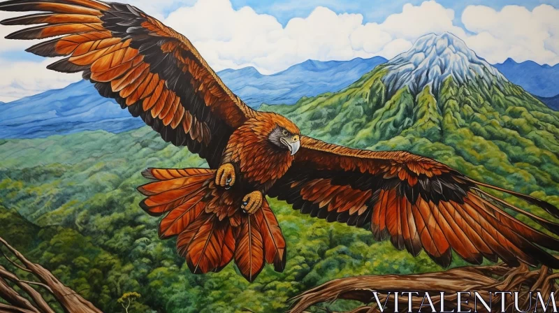 Eagle Over Mountains: A Quito School Realism Painting AI Image