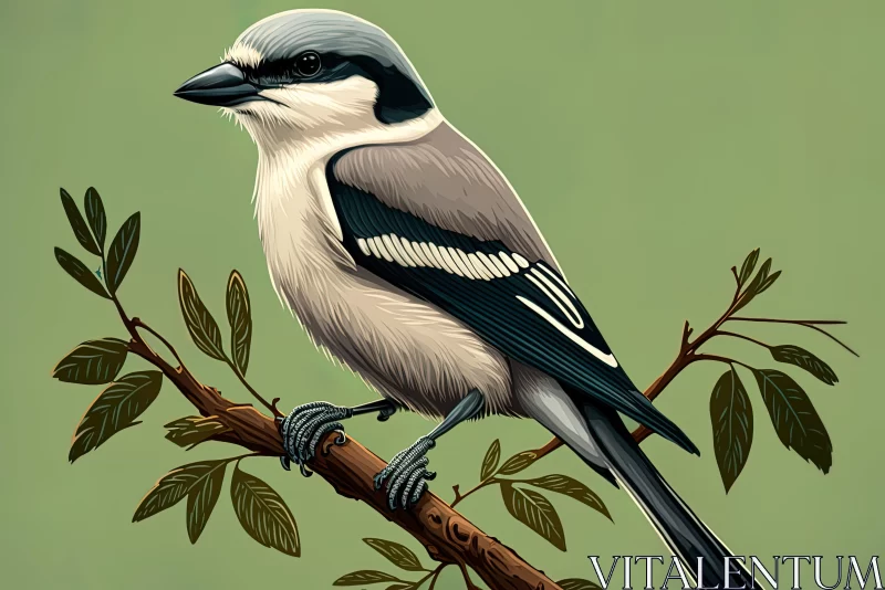 Bird on Branch - A Cartoon Realism Wildlife Art AI Image