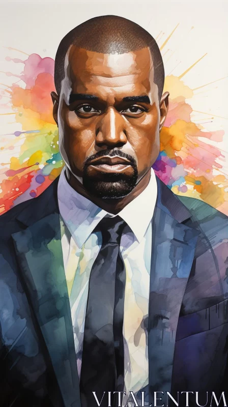 AI ART Kanye West: A Watercolor Portrait in Grandiose Colors