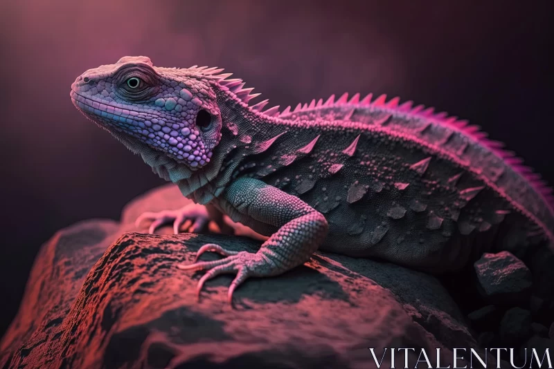 Nocturnal Purple-Lit Lizard - An Exploration of Texture and Color AI Image