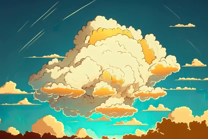 Vintage Comic-Style Cloudy Sky Digital Illustration AI Image