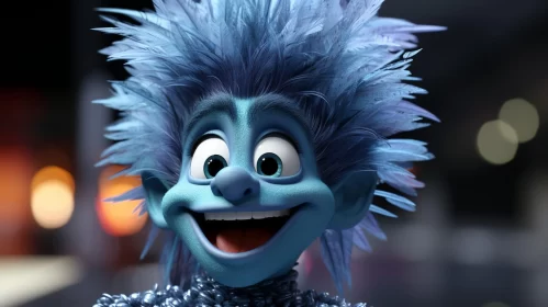 Animated Blue-Haired Troll - A Whimsical Rendering AI Image