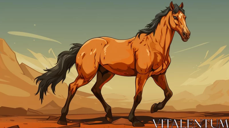 AI ART Cartoon Horse Galloping in a Desert - Digital Art Inspired by Western Zhou Dynasty