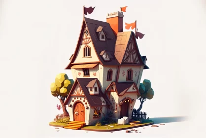 Charming 3D Castle House with Cartoon Animals AI Image