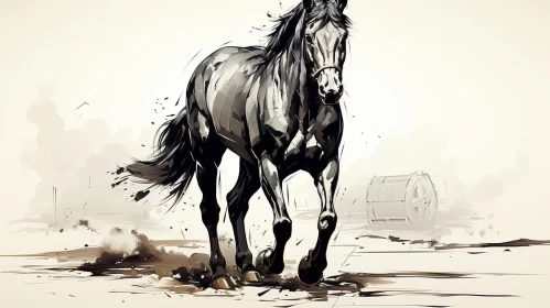 Noir Comic Art Style Horse in Full Gallop AI Image