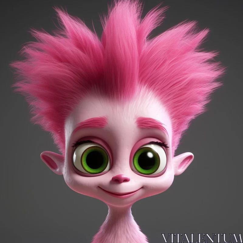 Pink Animated Character with Green Eyes AI Image