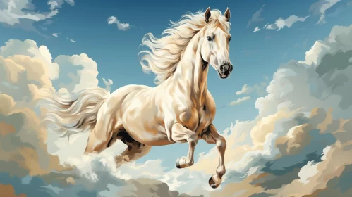White Horse in Sky - A Golden Age Style Artwork AI Image