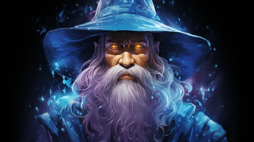 Blue Wizard in Stone - A Detailed and Epic Fantasy Portrait AI Image