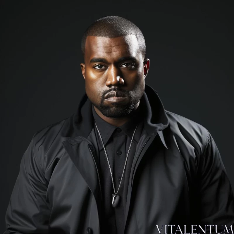 AI ART Kanye West in Black Jacket and Necklace - Studio Portrait