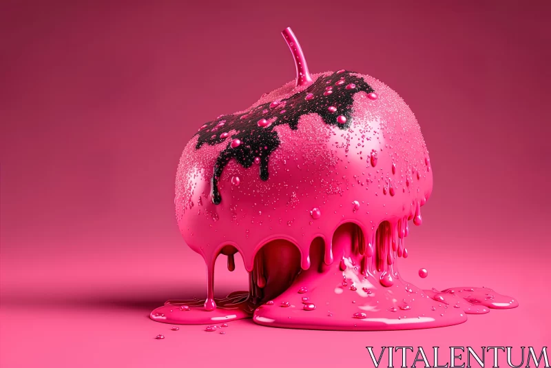 Pink Immersed Apple: A Surrealistic Blend of Organic Form and Monochromatic Aesthetics AI Image