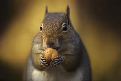 Whimsical Squirrel Engrossed in Nut - Cute and Dreamy AI Image