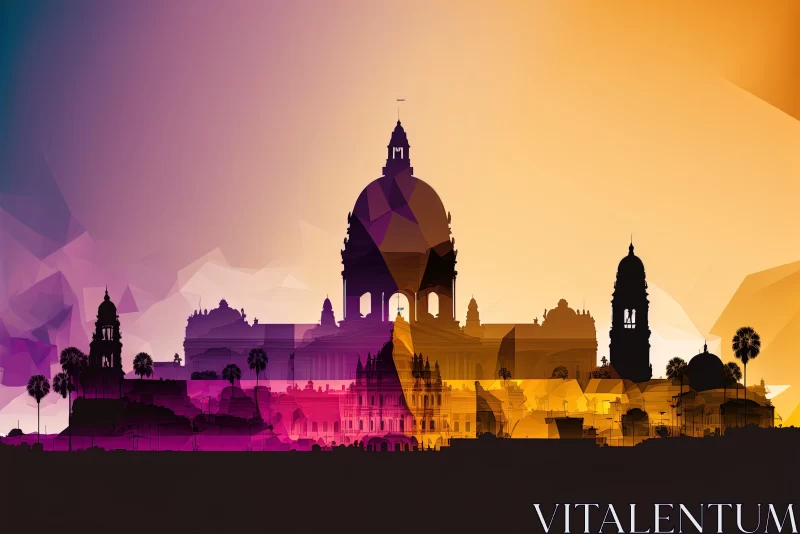 Colorful City Silhouette with Spanish Enlightenment and Mayan Art AI Image