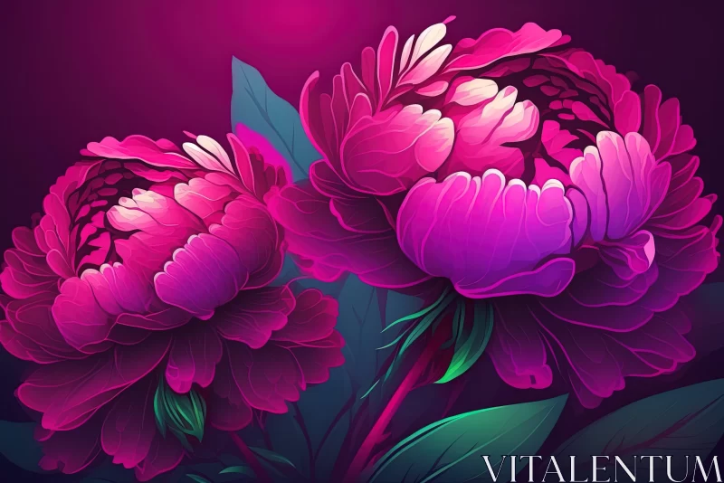 Magenta Peonies against Dark Background: An Intricate Floral Artwork AI Image