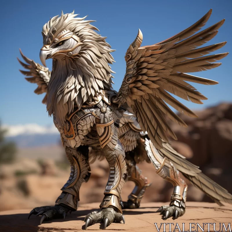 AI ART Silver and Gold Eagle Sculpture in Fantastical Desertwave Style