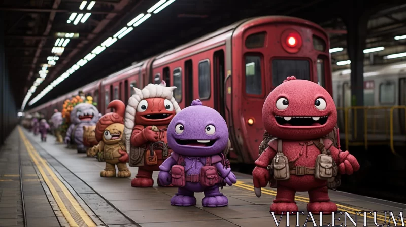 Animated Figures in Crimson and Purple at Subway AI Image