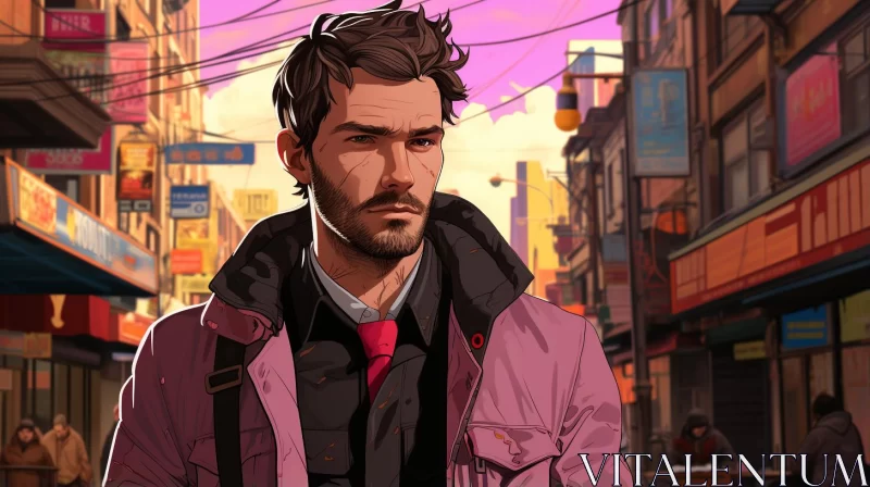 Colorful Neo-Pop Cityscape Portraiture of a Young Man AI Image