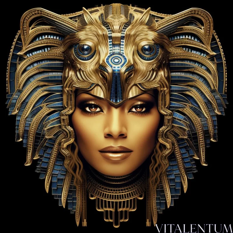 AI ART Egyptian Goddess Portrait in Dark Gold and Navy